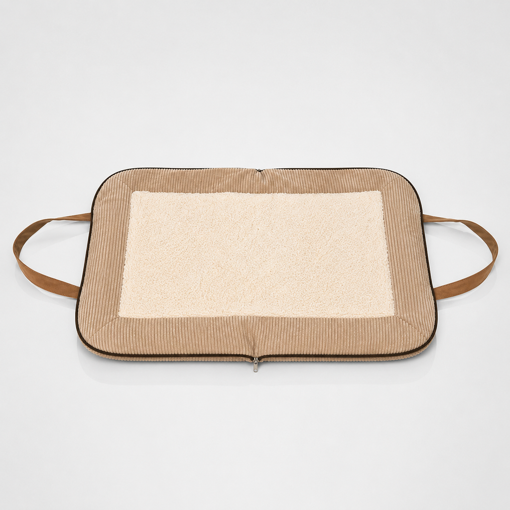 Charly Cord Travel Mat-Bag – Beige, ausgeklappt von oben