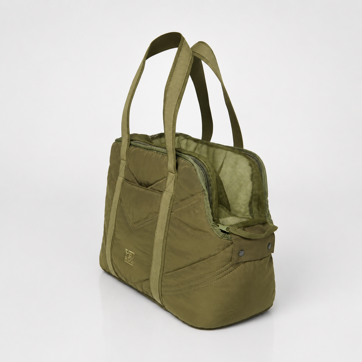 Lola Luxury Dog Bag – Olive, Seitenansicht geschlossen