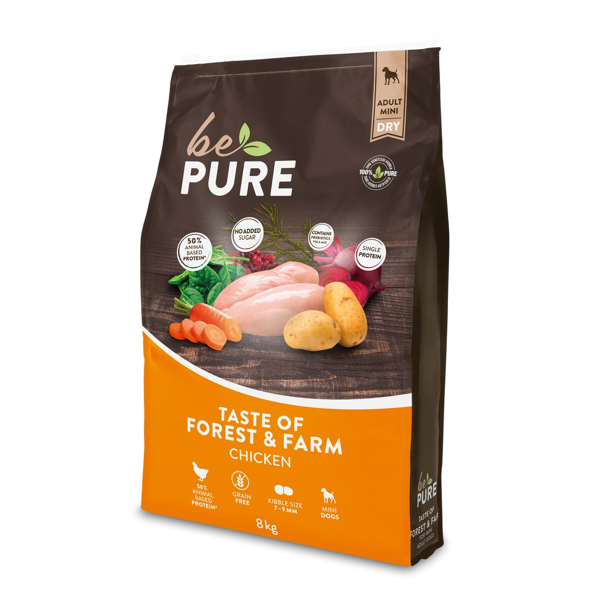 bePure Taste of Forest & Farm – Chicken Trockenfutter für kleine Hunde Adult Mini, 8kg