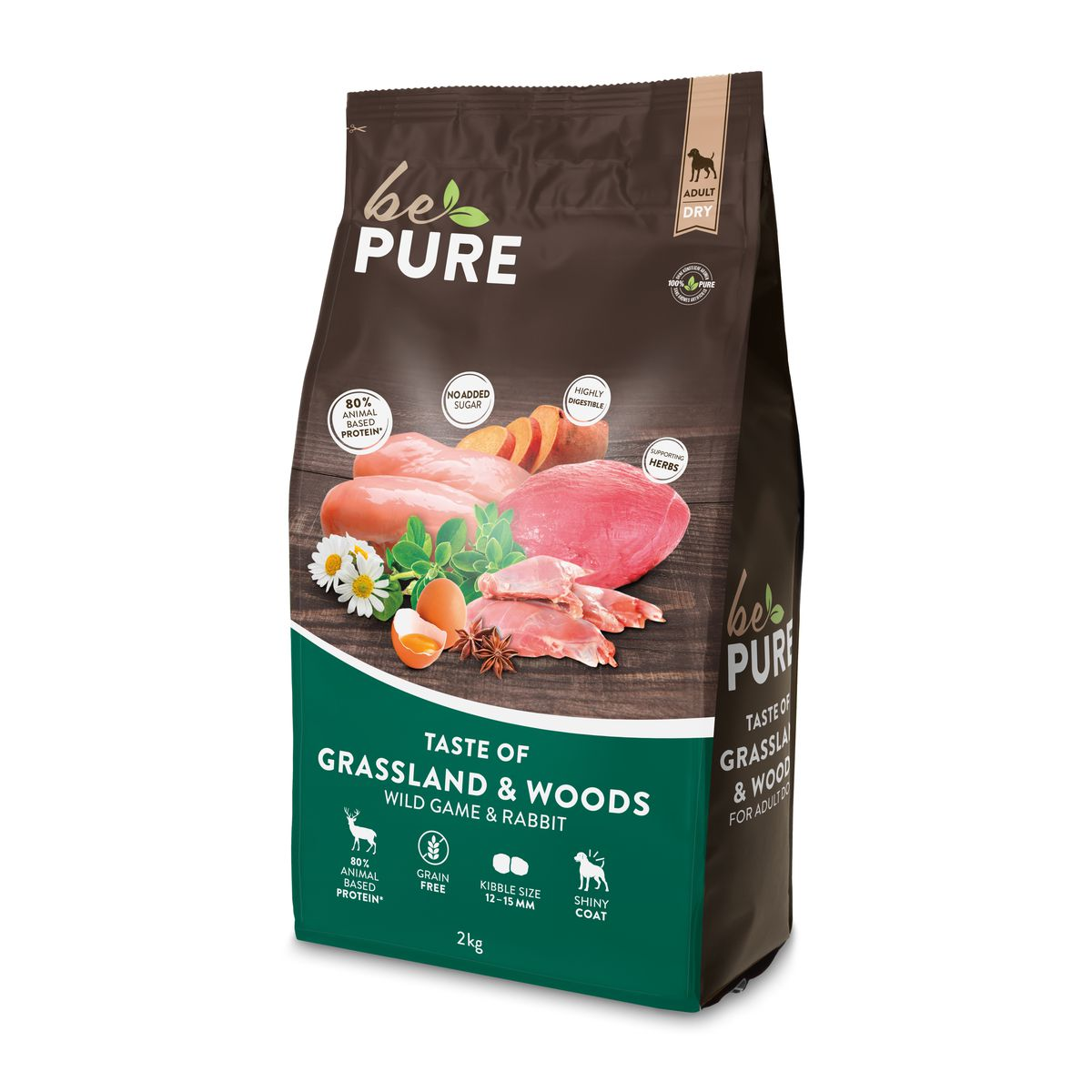 bePure Taste of Grassland & Woods – Wild Game & Rabbit Trockenfutter für Hunde, 2kg