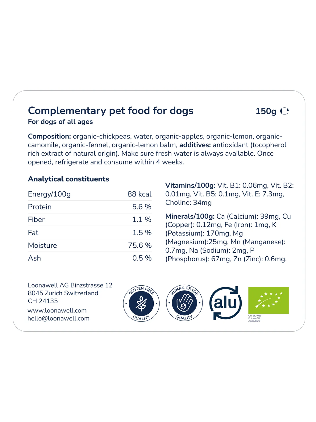 Loonawell Sleepy Paté – Nährwertangaben und Zusammensetzung, 150g