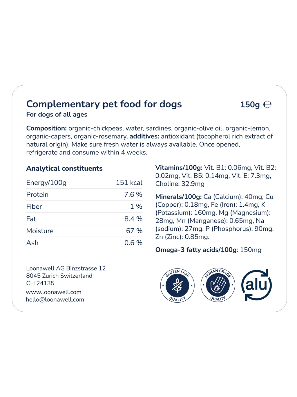 Loonawell Sardine Paté – Nährwertangaben und Zusammensetzung, 150g