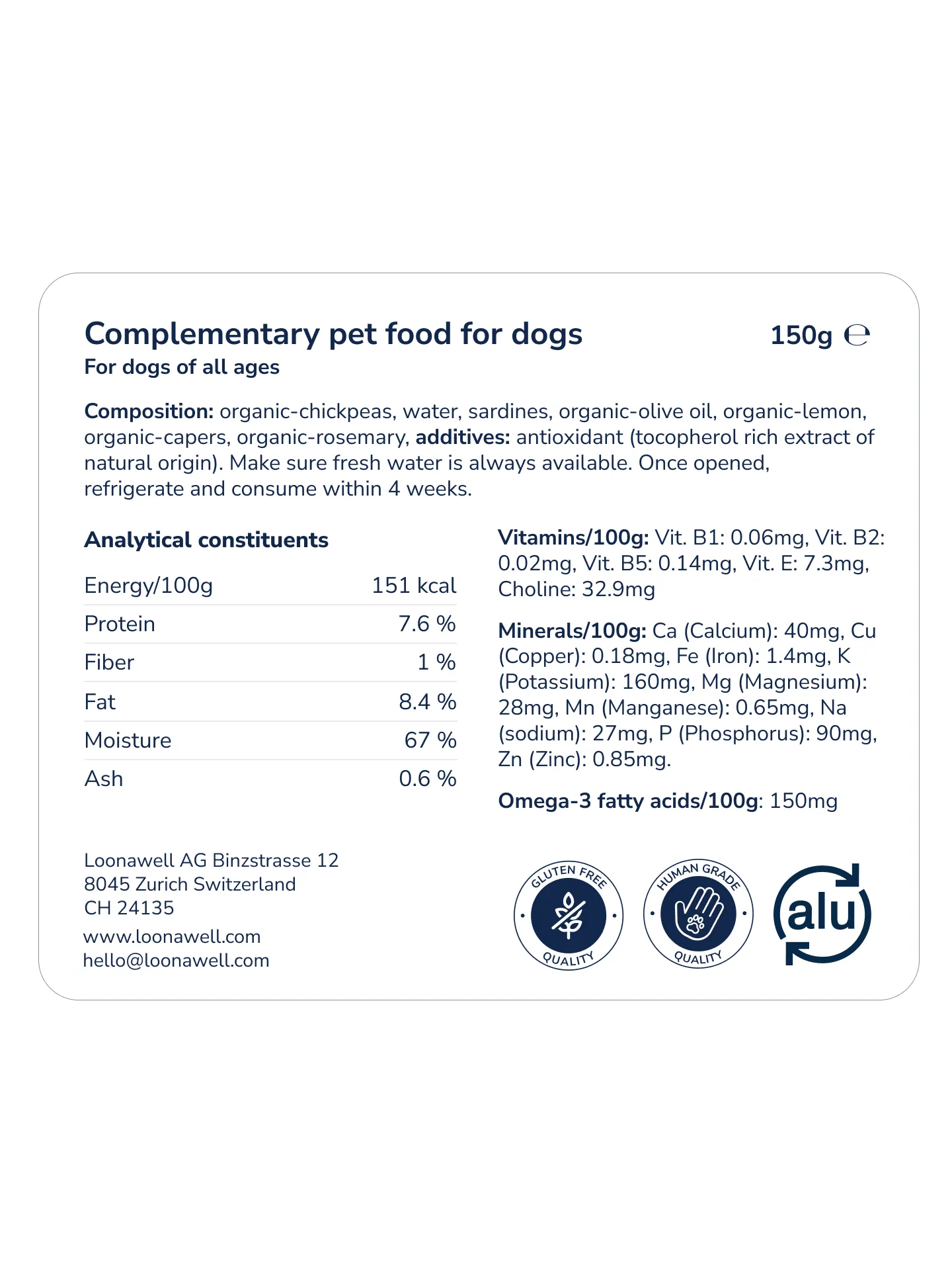 Loonawell Sardine Paté – Nährwertangaben und Zusammensetzung, 150g