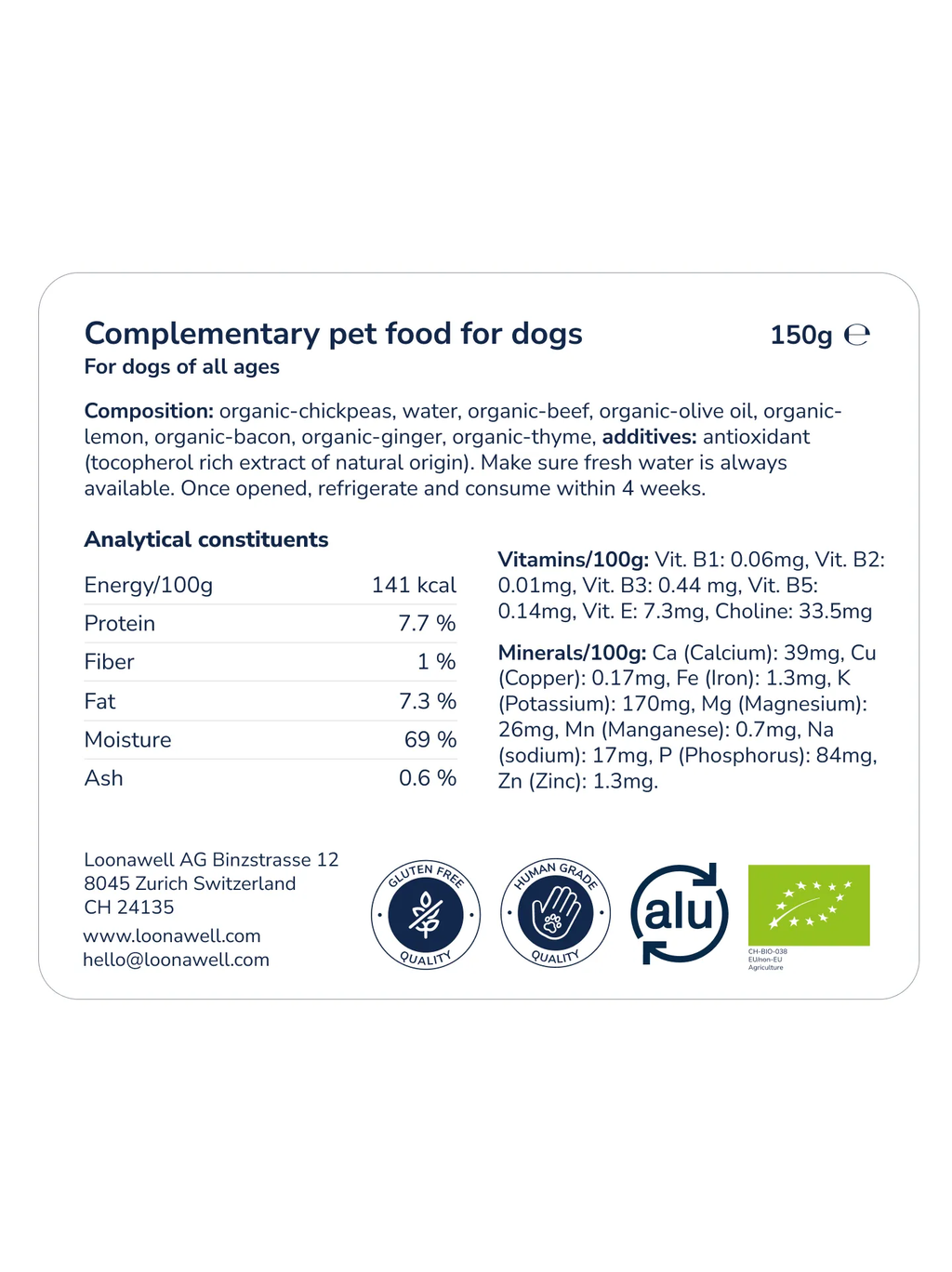 Loonawell Beef & Bacon Paté – Nährwertangaben und Zusammensetzung, 150g