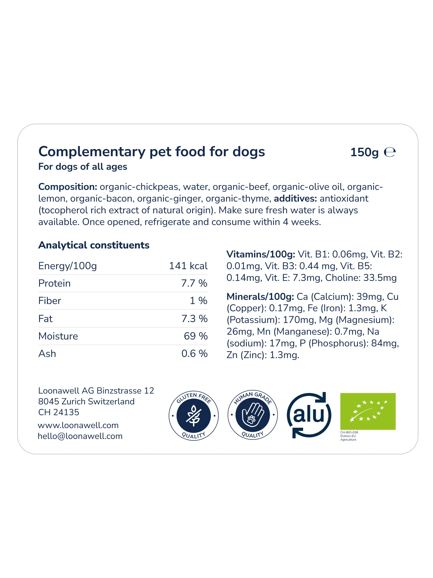 Loonawell Beef & Bacon Paté – Nährwertangaben und Zusammensetzung, 150g