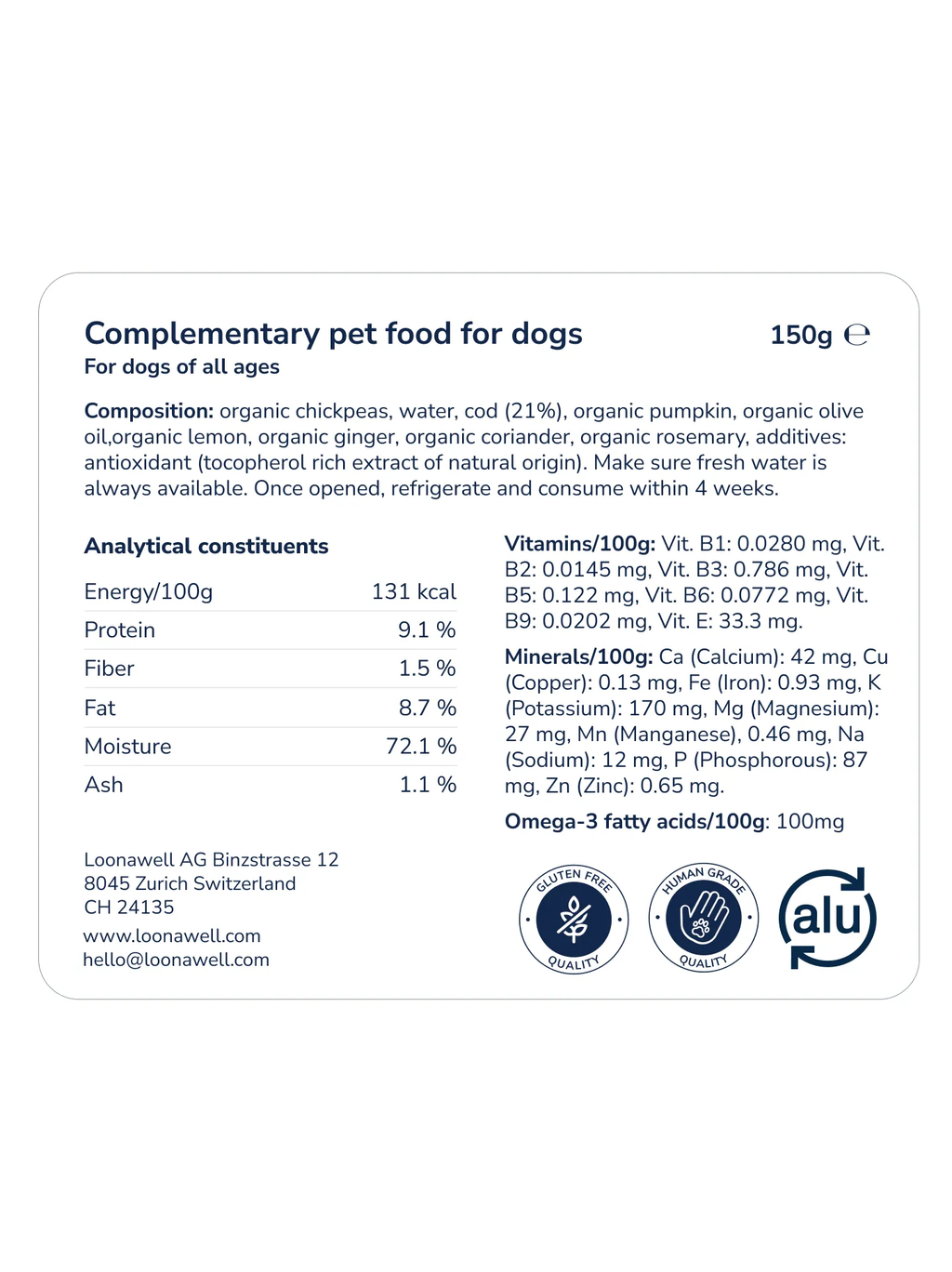 Loonawell Cod & Pumpkin Paté – Nährwertangaben und Zusammensetzung, 150g