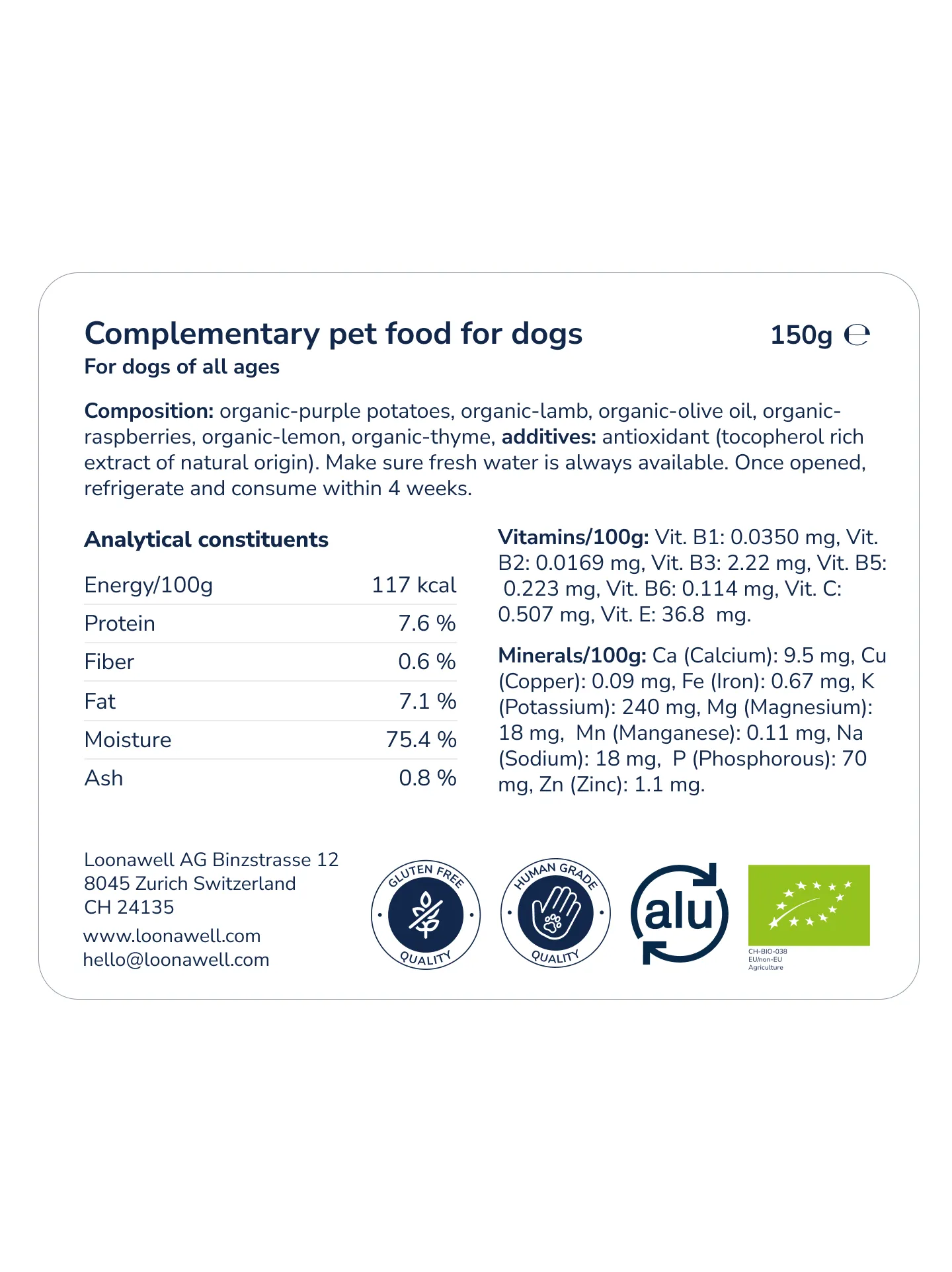 Loonawell Lamb Paté – Nährwertangaben und Zusammensetzung, 150g